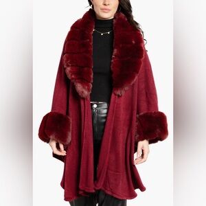 SAACHI Burgundy Knit with Faux Fur Accent